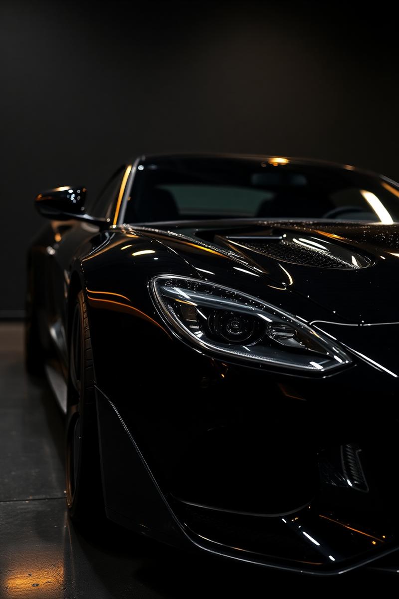 Glossy black sports car after full detail