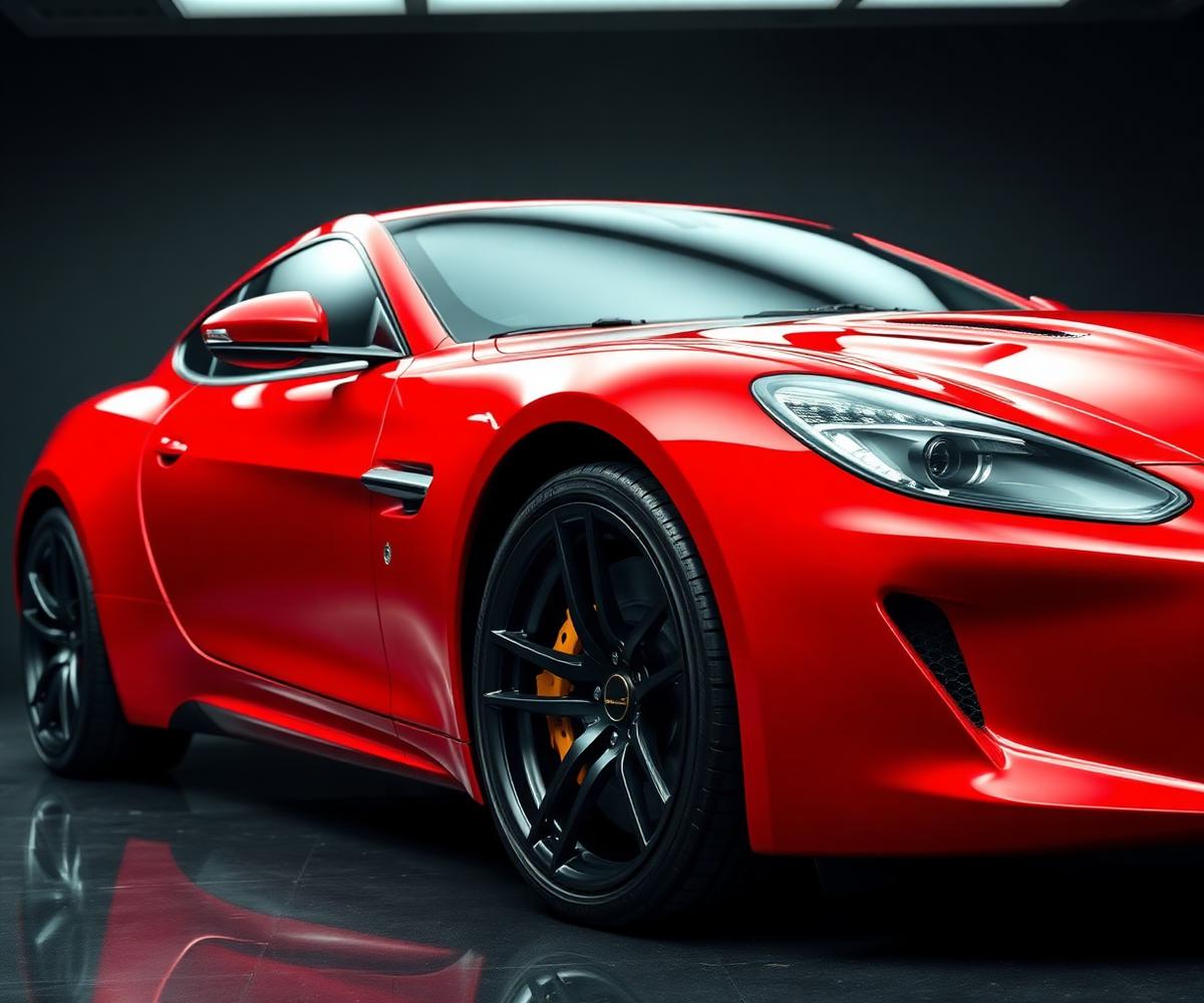 Red sports car with a flawless mirror-finish paint correction